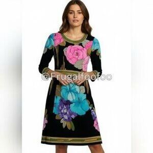 Vintage 1970s Floral Leonard Paris Fashion Silk Jersey Dress Size 2
